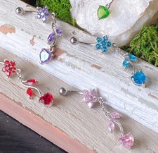 1pc Flower Vine Heart CZ Gems Belly Ring Navel Piercing Pierced Naval Jewelry
