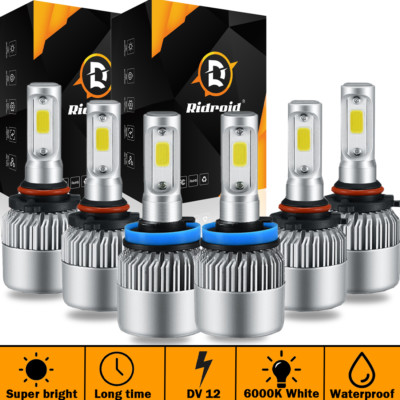 RIDROID 9005+9006+H11 LED Headlight Fog Light Kit 6000K High Low Beam Bulbs