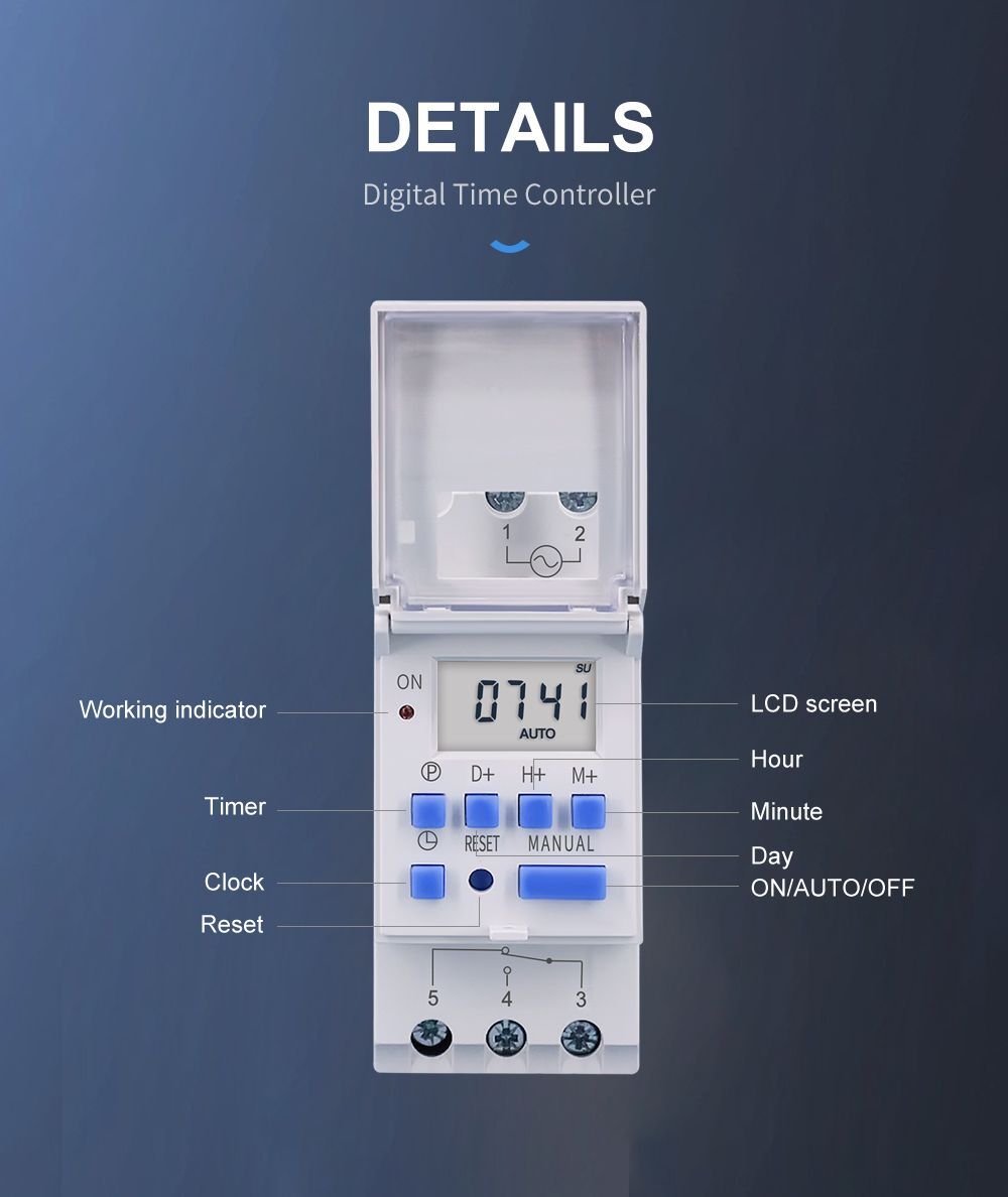 Digital Time Switch Relay 7 Days Programmable Din Rail Control Ac 220v-48v 16a