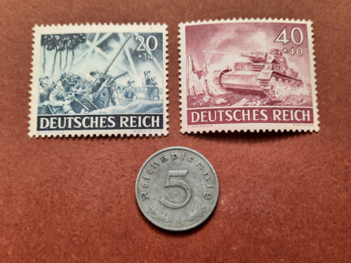 5 Reichspfennig 1940 und Briefmarken von 1943, postfrisch - Zdjęcie 1 z 3