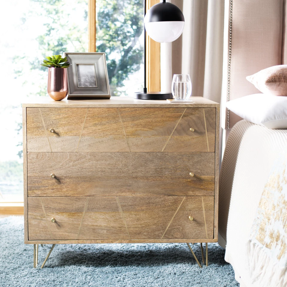 SAFAVIEH Marigold 3-Drawer Chest | Natural / Brass | - Image 2 of 4
