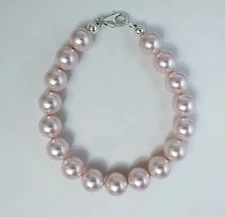 Pink Pearl Bracelet with Crystal elements. 6,7,8,9 inch, (6mm to12mm)