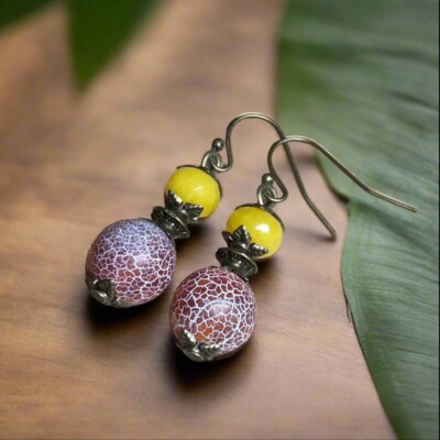 Luna - Topas und Drachenvene Achat handgefertigte Edelstein Ohrringe - Made in UK