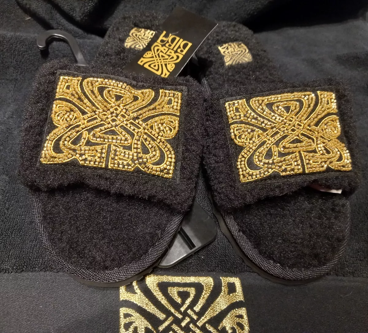 Biba Black Gold Embellished Logo Slippers Size 3 4 Gorgeous