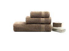1x MOCHA | Sport Gym Towels Yoga  Sweat 100% Terry Turkish Cotton & 30x50 BORDUR