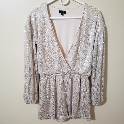 ontWelfth Small Sequined Romper Holiday New Years Club Juniors Champagne Beige