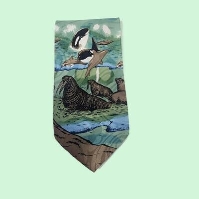 FLORENCE NECK WEAR ~ Walrus, Dolphin, and Whale Habitat 100% Polyester Necktie!