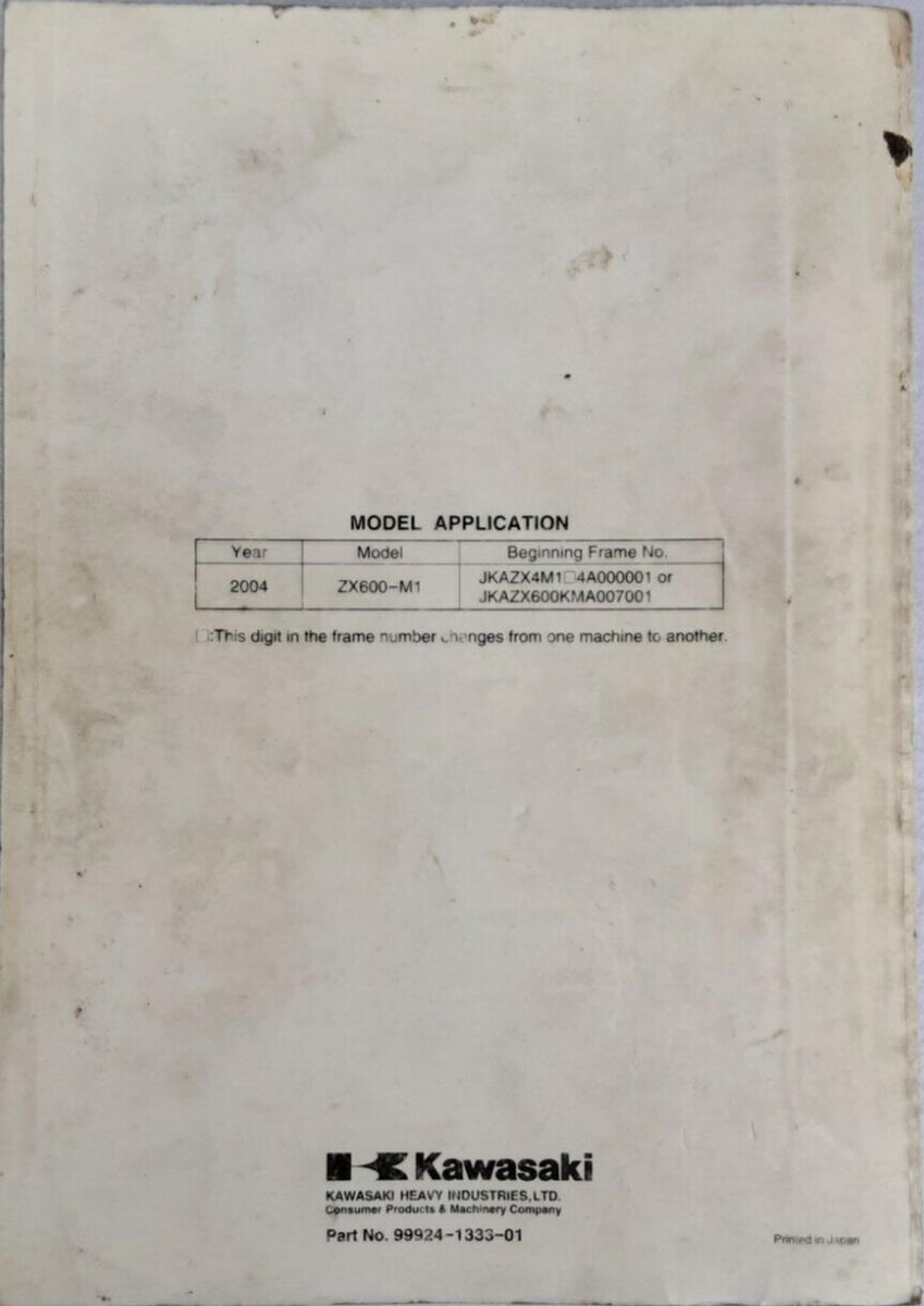 Service manual '04 Kawasaki ZX600-M1, Ninja ZX-6RR 99924-1333-01