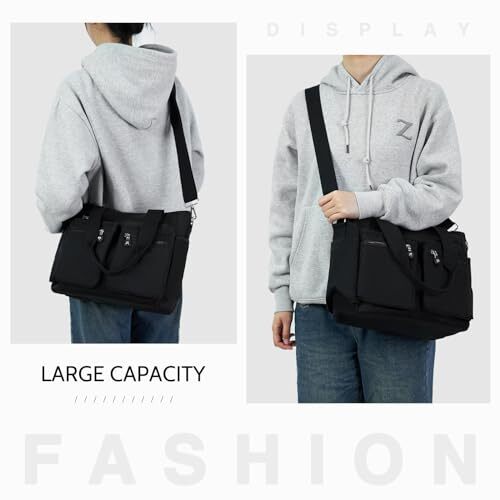 Women's Canvas Tote Crossbody Bag with Multiple Pockets