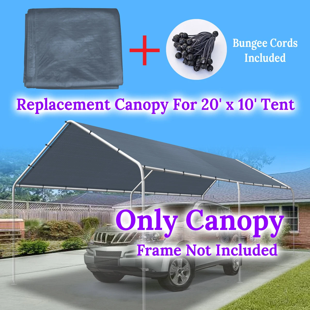 Replacement Canopy Tent 10x20#039; Carport Cover Tarp Sunshade Top with  Bungees eBay