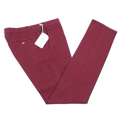 Luigi Borrelli Slim-Fit Burgundy Garment-Washed Cotton Pants Chinos 33 NWT