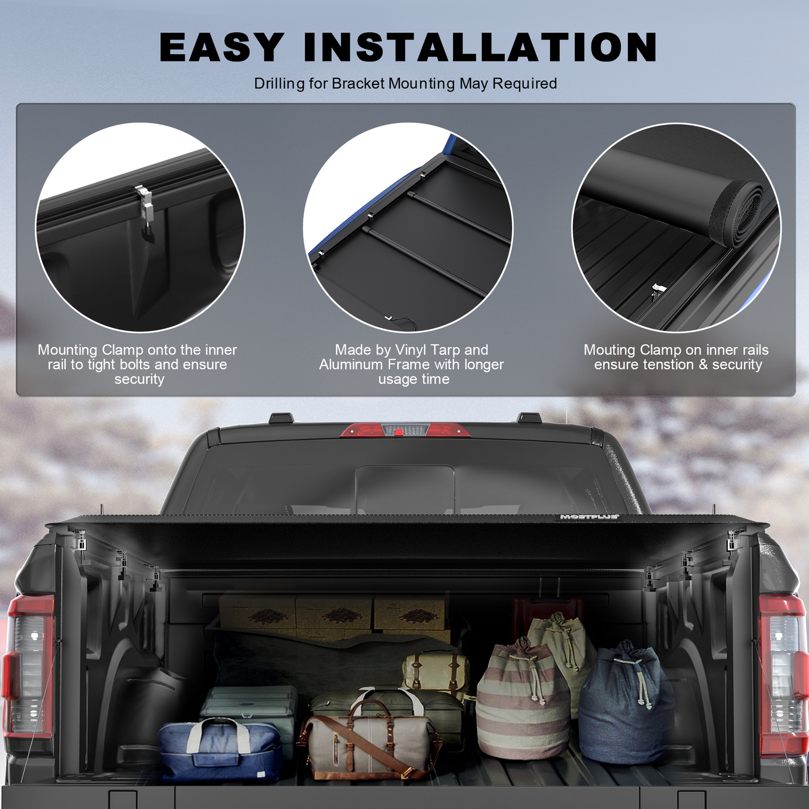 5FT Soft Roll-Up Truck Bed Tonneau Cover Waterproof For 2024 2025 Toyota Tacoma