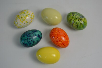 6 Vintage Pottery Easter Eggs Speckled Ceramic 3.5'' Farmhouse Chicken
