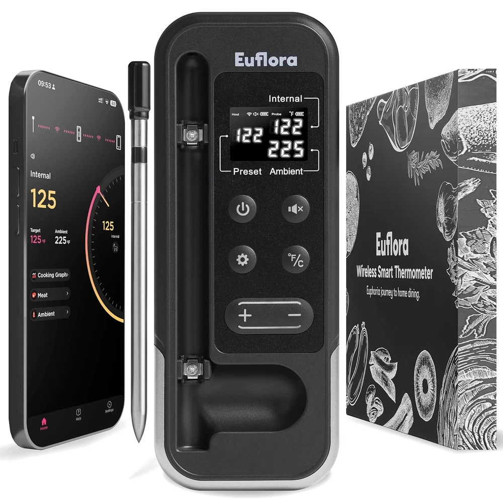 Wireless Meat Thermometer with Digital Meat Probe, Measures Internal & Ambient T