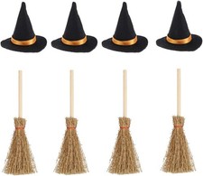 12 Mini Witch Hats  Brooms   Halloween Decor