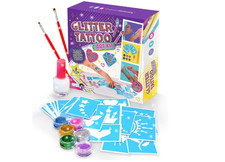 Glitter Tattoo Kit for Girls, 33-Piece Set with 24 Stencils, 6 Glitter Colors, B