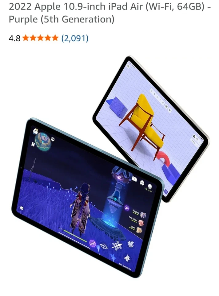 2022 Apple 10.9-inch iPad Air (Wi-Fi, 64GB) - Purple (5th Gen) 256GB, Ram 8GB - Image 3 of 4