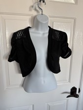 Cardigan bolero shrug black floral lace look size S/M
