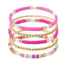 Surfer Heishi Clay Bead Bracelets for Women Bohemian Stackable Gold Beaded Stret