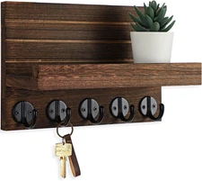Key Holder for Wall, Decorative Key and Mail Holder with Shelf Has Large Key Hoo