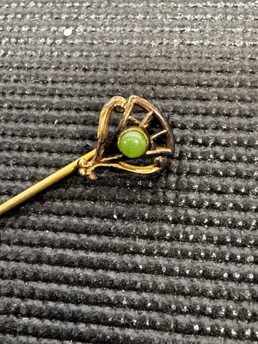 E6 antike viktorianische Brosche goldfarben mit grünem Stein Anstecknadel - Bild 2 von 7