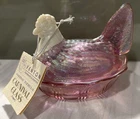 Fenton Pink Carnival Glass Hen On Nest With White Head~original Tags