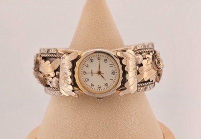Thomas Francisco native Navajo sterling silver & 12k gold fill cuff watch 6.75''