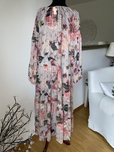 H&M Kleid Maxikleid mit Unterkleid Chiffon Blumen Rüschen Boho Gr S M wie Neu - Bild 5 von 10