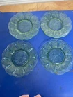 Jeanette Cherry Blossom Green Uranium Glass Saucer Bread Sherbet  Plate Set of 4