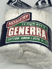 Vintage Generra Boy's Cotton Crew Socks Fits Shoe 4-9 White Cotton Blend 12pk