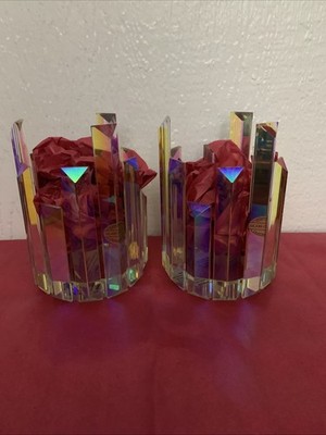 Exquisite Crystal Glass Prism Spikes Candle Holder Iridescent Set/2 Rare Find