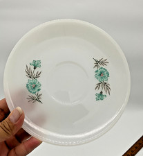 Fire King Oven Ware Bonnie Blue Flower Milk Glass Saucers 6 inch Lot of 6 MCM