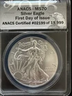 2016 ANACS - MS70 Silver Eagle First Day of Issue