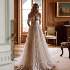 A-LINE Wedding Dresses For Woman Bride Off Shoulder Sweetheart Tulle Appliques
