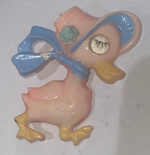 Vintage 1940s Eye Celluloid Plastic Duck Pin Brooch Costume Jewelry 🦆