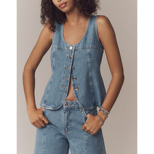 Aligne 'Ariella' Blue Cotton Button-Front Denim Tank Top Size 2