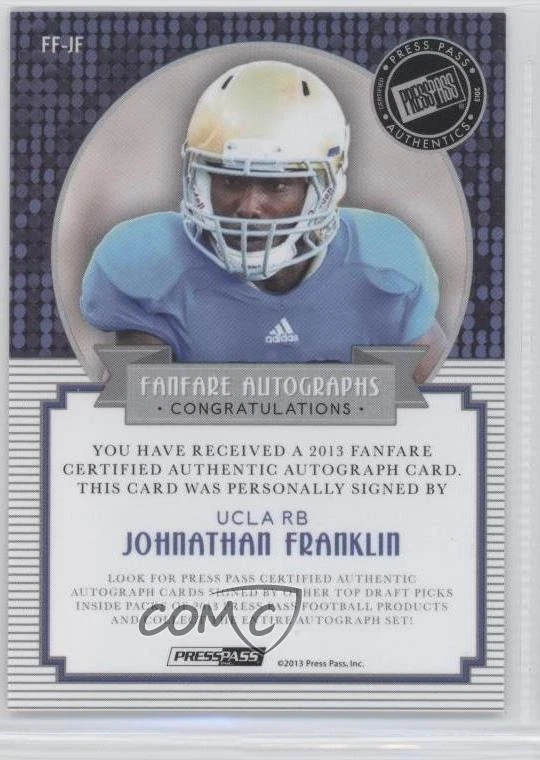 2013 Press Pass Fanfare Violet /25 Johnathan Franklin #JF Rookie Auto RC - Image 2 of 2