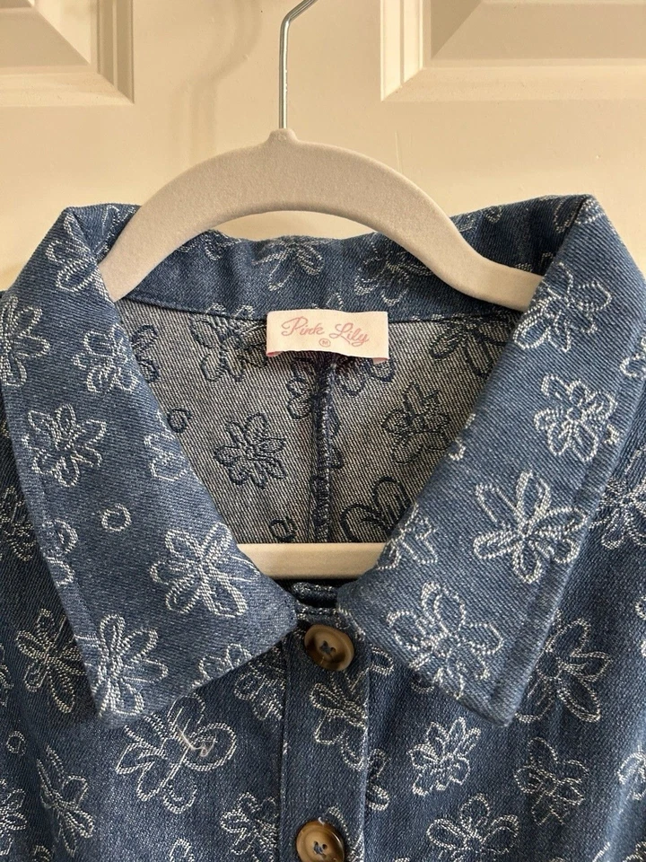 Pink Lily Women’s Denim Romper One Piece Jumpsuit Size M Athletic Sporty - Image 4 of 4