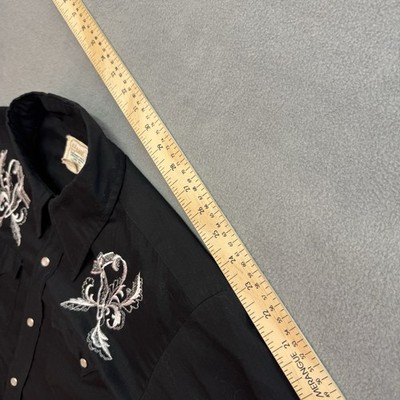 Vintage H Bar C Ranchwear Shirt Large Men's Long Tail Black Pearl