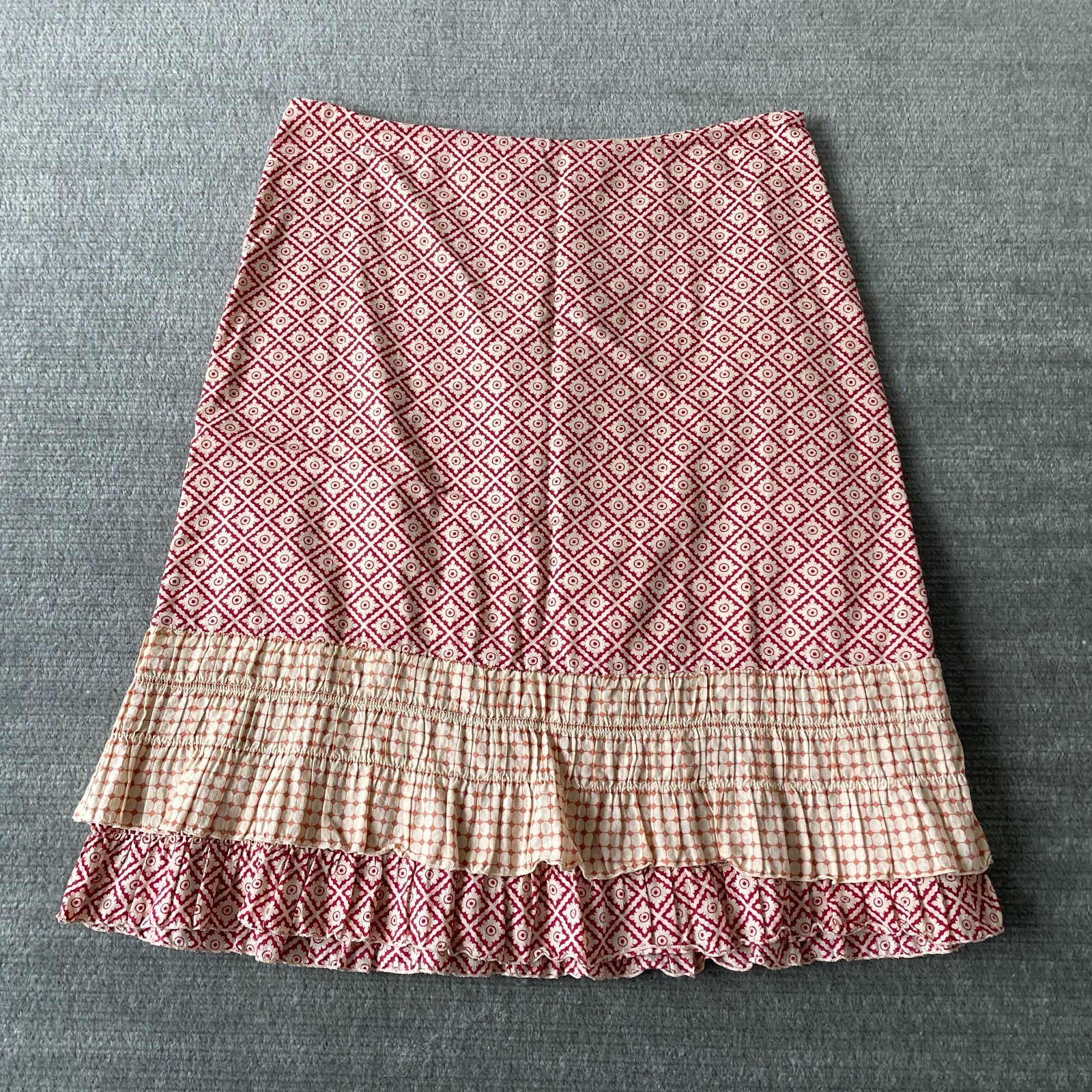 Y2K American Eagle Skirt Women 6 Red A Line Cotton Ruffle Hem Boho Casual Knee