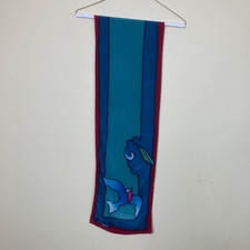 Vintage Silk Scarf Floral Birds unknown Artist Signed Blues Pinks Screenprint