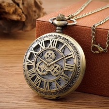 Vintage Quartz SILVER Pocket Watch with Chain 1920's Classic Peaky Blinder Style