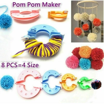 UTOPLIFE 8Pcs Pom pom Maker Fluff Ball Weaver Needle Bobble Craft UK DIY Tools UK