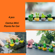 Set of 4 Resin Succulent Cactus Mini Plants for Car, Office & Home Decor