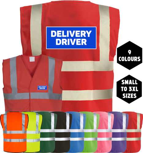DELIVERY DRIVER Printed Hi-Vis High Viz Visibility Safety Vest Waistcoat Tabard - Picture 17 of 18