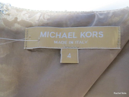 Sexy Vestido Michael Kors Talla 4 S $1795 Lino Beige Cuero Correa de Cadena Mini Vaina - Imagen 2 de 10