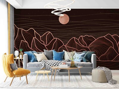 3D Abstract Mountain Sun Line Self-adhesive Removeable Wallpaper Wall Mural