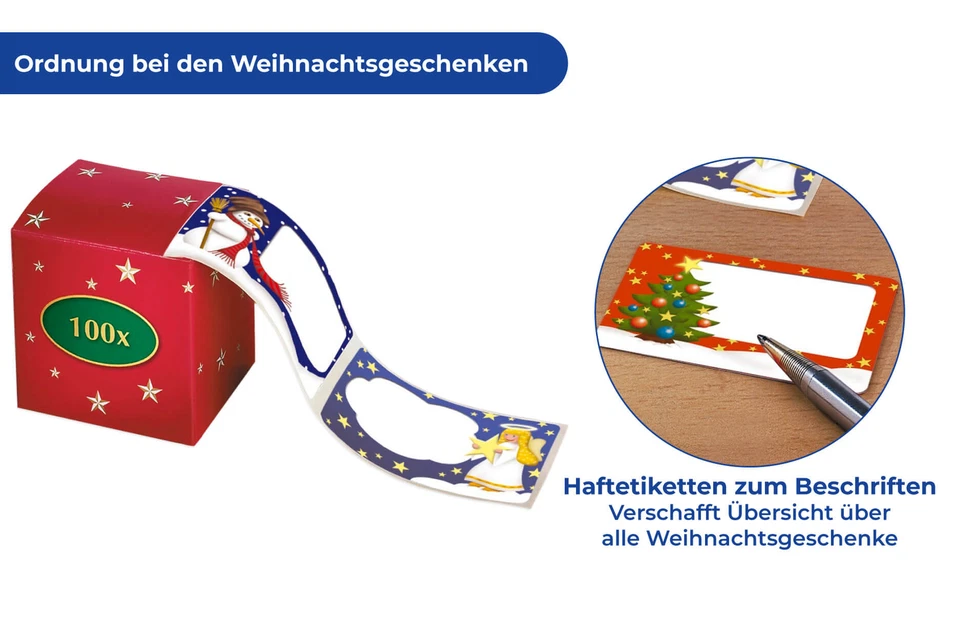 MAXIMEX Weihnachts Etiketten 100 Stück mit Spender selbstklebend zum beschriften - Bild 3 von 4