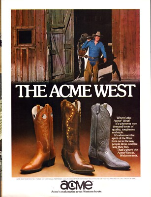 Vintage Print Ad 1980 for Acme Western Boots and Zenith System 3 Television