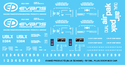 N Scale - Evans Products Blue Box Car Decals